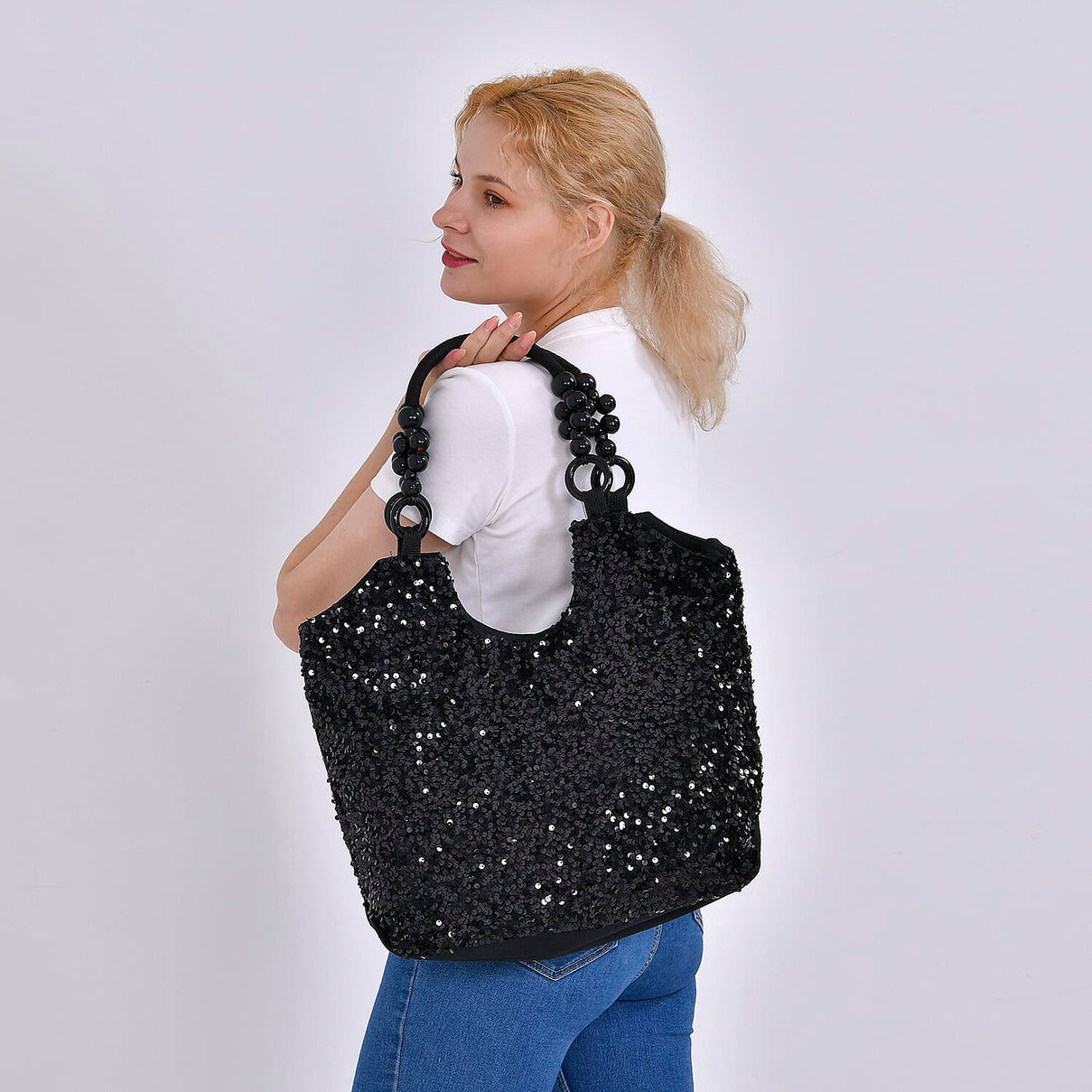 Sparkling Sequin Tote Bag (Size 45x10x36 cm) - Black 7756728 10