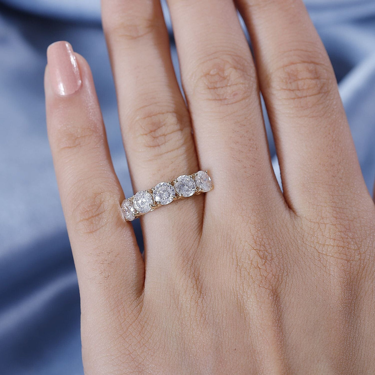 Special Order 9K Yellow Gold Moissanite 5 Stone Ring 2.40 Ct, Gold Wt. 3 Gms 7811722 4