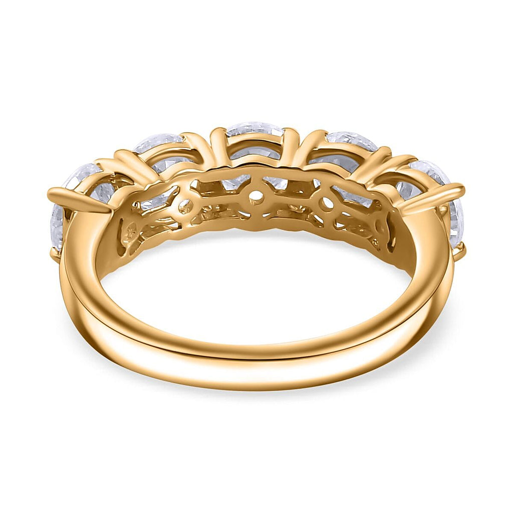 Special Order 9K Yellow Gold Moissanite 5 Stone Ring 2.40 Ct, Gold Wt. 3 Gms