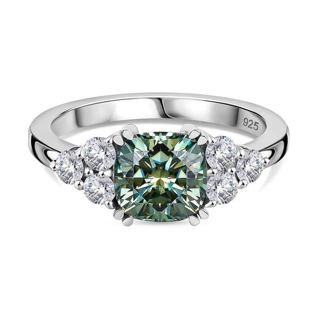 Special Order Green Moissanite Ring in Rhodium Overlay Sterling Silver 2.87 Ct.