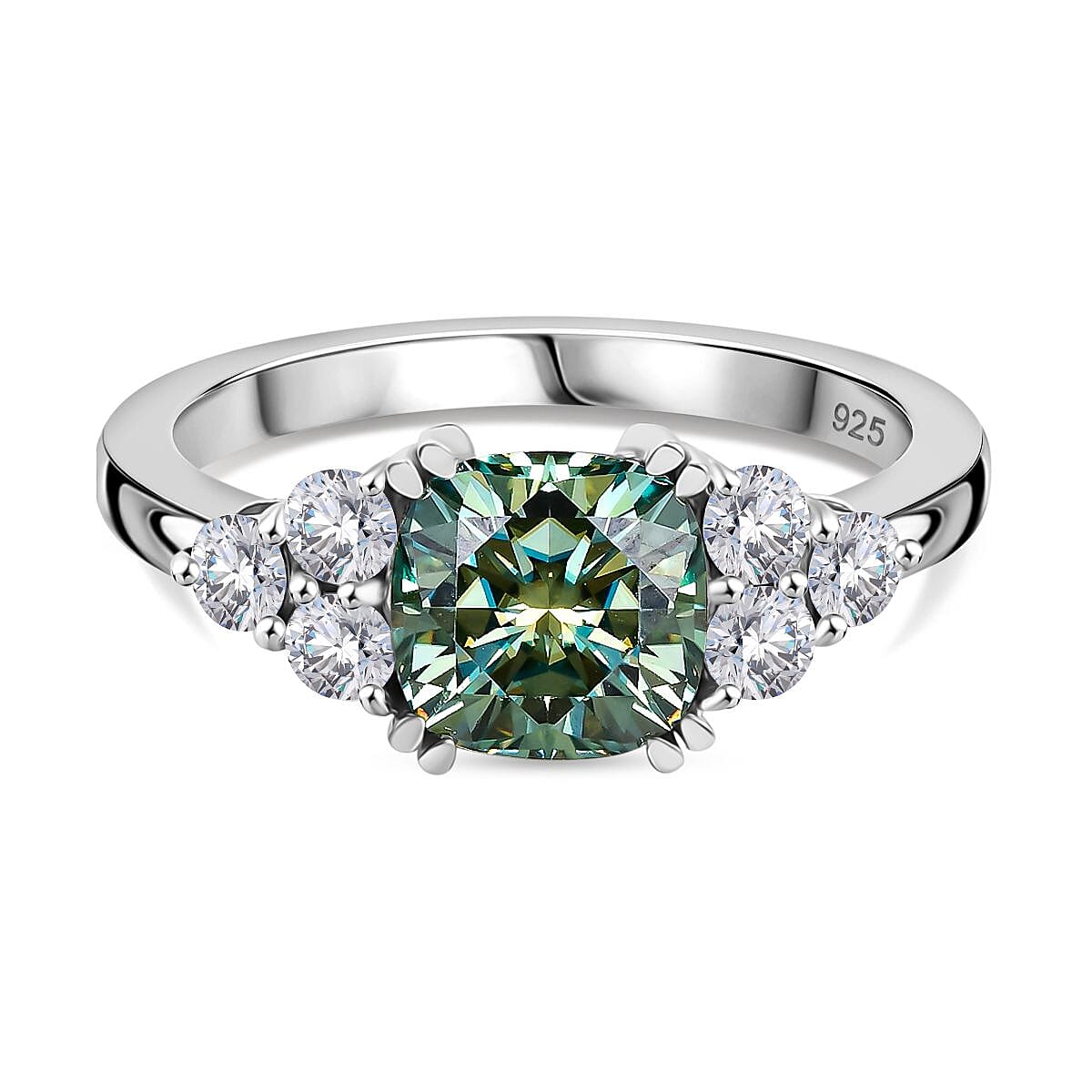 Special Order Green Moissanite Ring in Rhodium Overlay Sterling Silver 2.87 Ct. 8027536 0