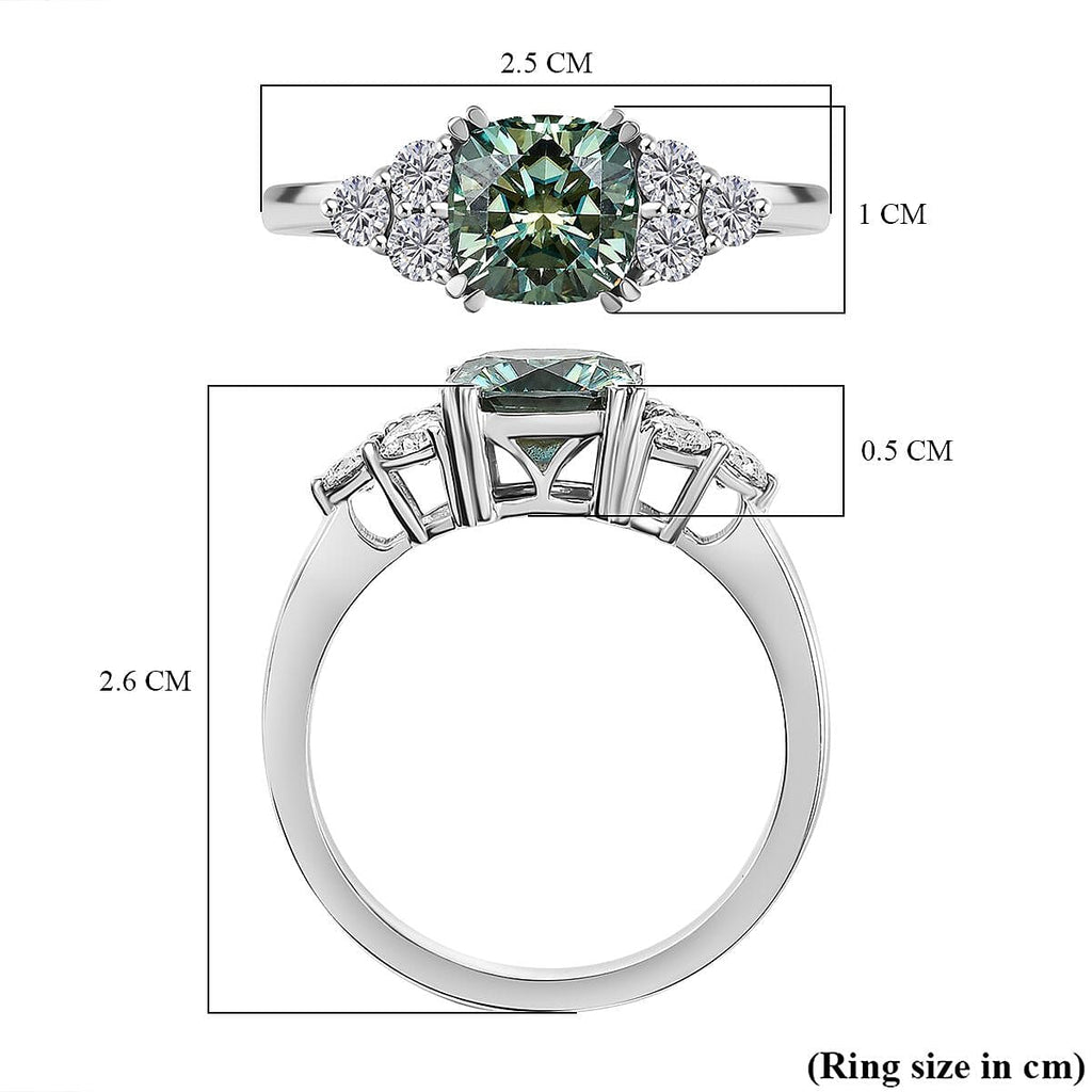 Special Order Green Moissanite Ring in Rhodium Overlay Sterling Silver 2.87 Ct.