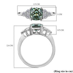 Special Order Green Moissanite Ring in Rhodium Overlay Sterling Silver 2.87 Ct.