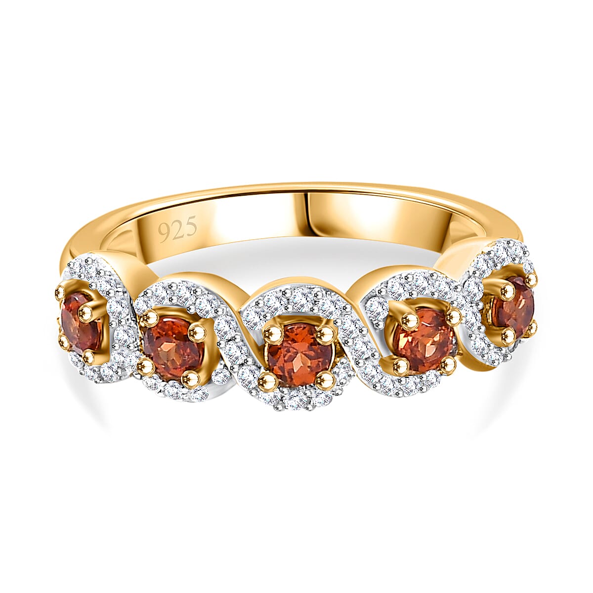 Nigerian Natural Spessartine Garnet, White Zircon Band Ring in 18K Vermeil Yellow Gold Plated Sterling Silver 1.03 Ct. 7863059 0