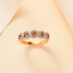 Nigerian Natural Spessartine Garnet , White Zircon Band Ring in 18K Vermeil Yellow Gold Plated Sterling Silver 1.03 Ct.