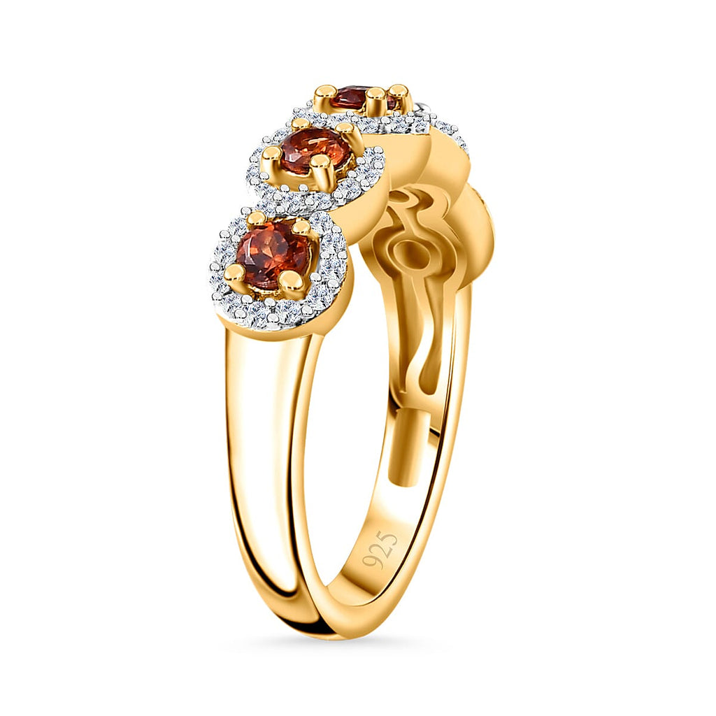Nigerian Natural Spessartine Garnet , White Zircon Band Ring in 18K Vermeil Yellow Gold Plated Sterling Silver 1.03 Ct.