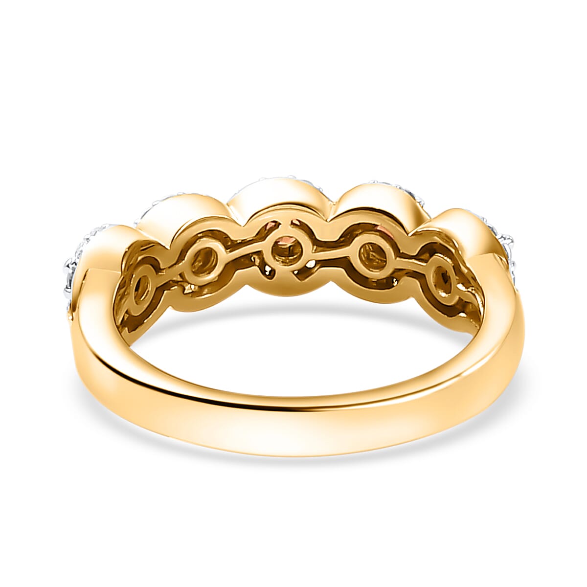 Nigerian Natural Spessartine Garnet, White Zircon Band Ring in 18K Vermeil Yellow Gold Plated Sterling Silver 1.03 Ct. 7863059 5