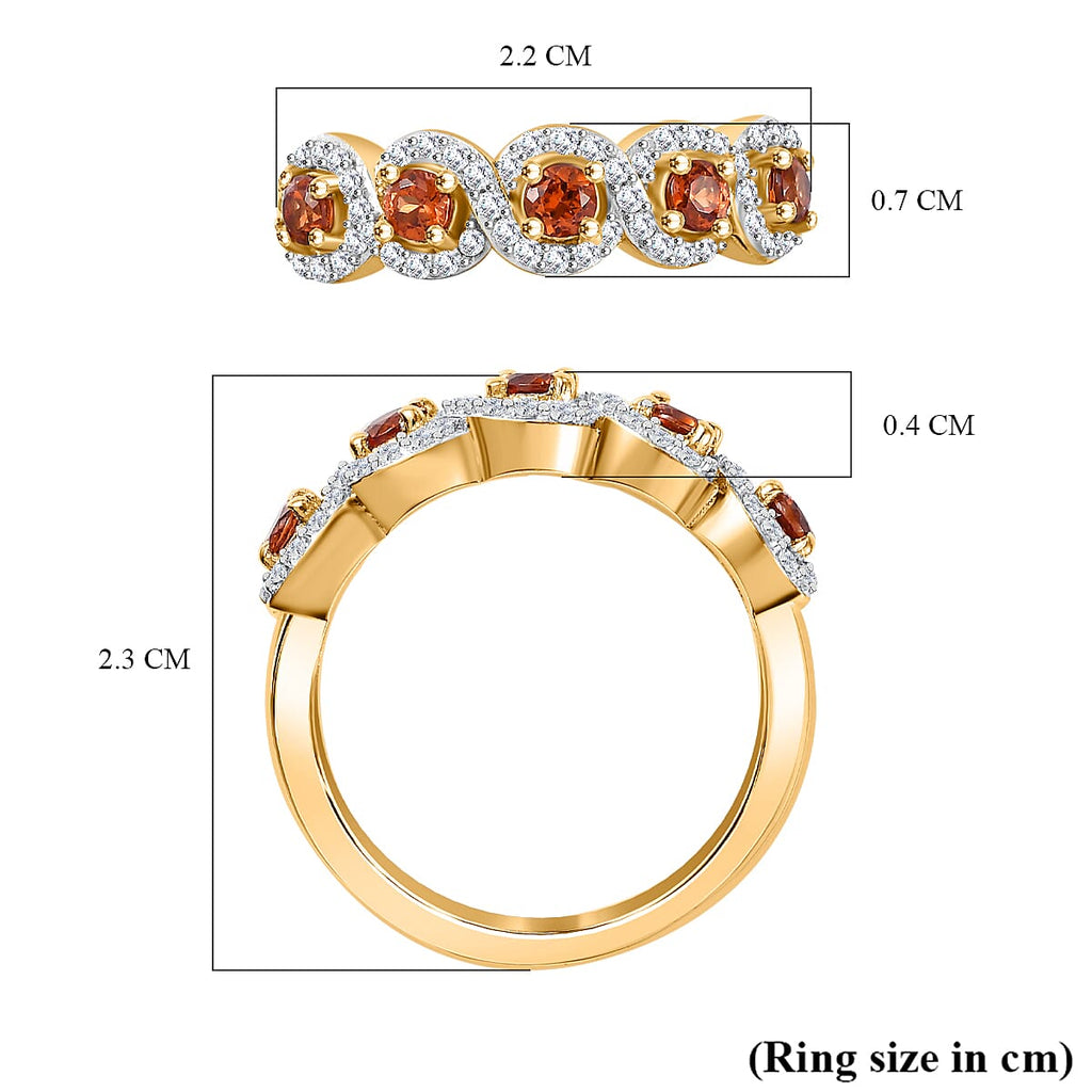 Nigerian Natural Spessartine Garnet , White Zircon Band Ring in 18K Vermeil Yellow Gold Plated Sterling Silver 1.03 Ct.