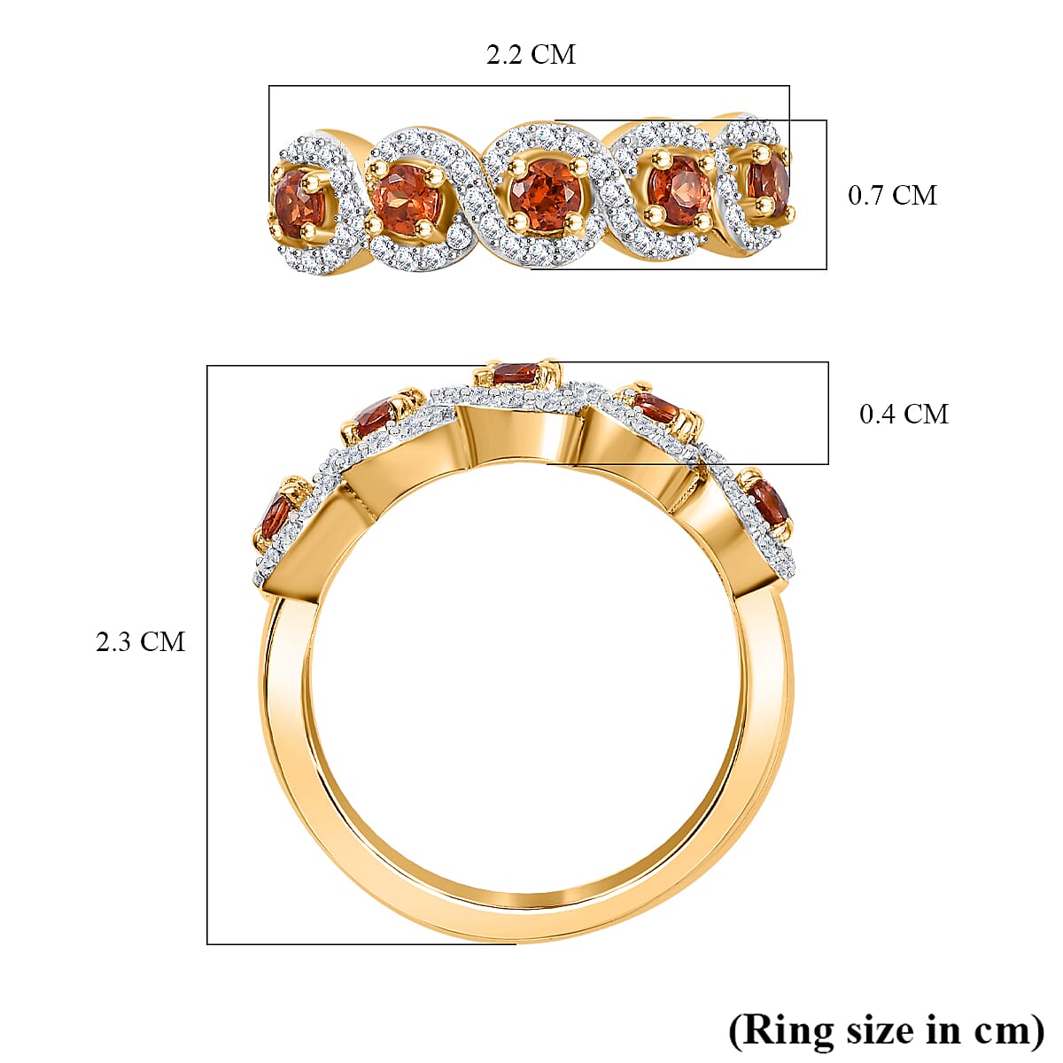 Nigerian Natural Spessartine Garnet, White Zircon Band Ring in 18K Vermeil Yellow Gold Plated Sterling Silver 1.03 Ct. 7863059 6
