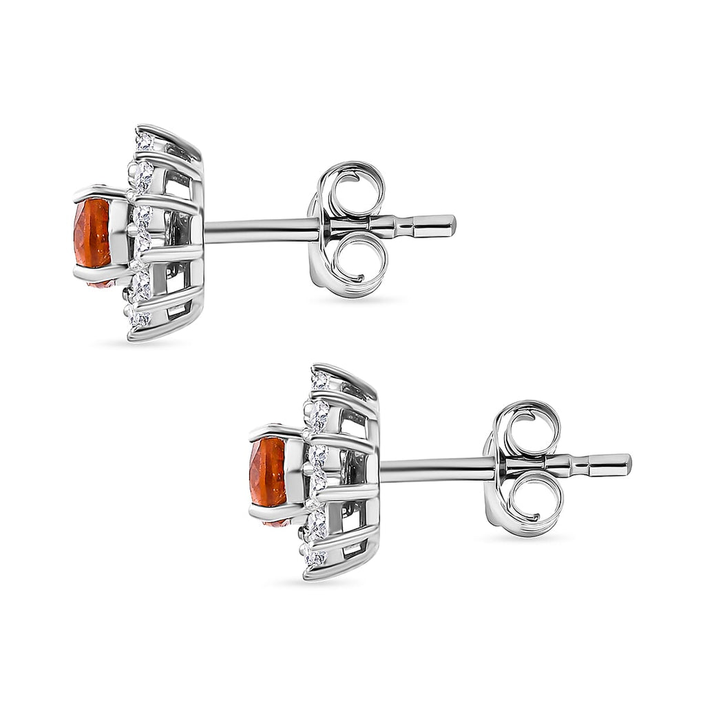 Spessartine Garnet & White Zircon Dangling Earring With Push Back in Rhodium Overlay Sterling Silver 1.66 Ct.