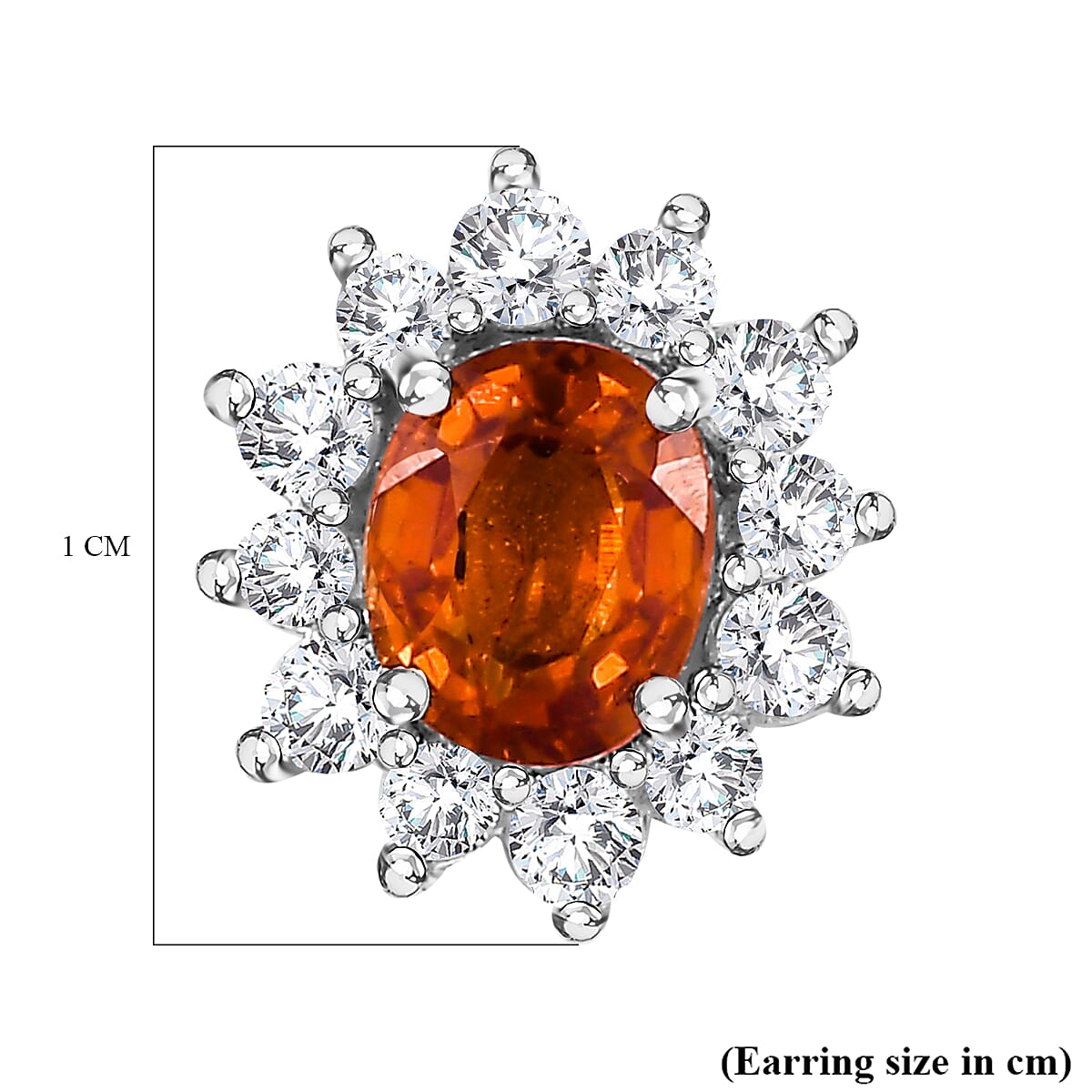 Nigerian Natural Spessartine Garnet, White Zircon Halo Earrings in Rhodium Plated Sterling Silver 1.66  Ct. 7855505 6