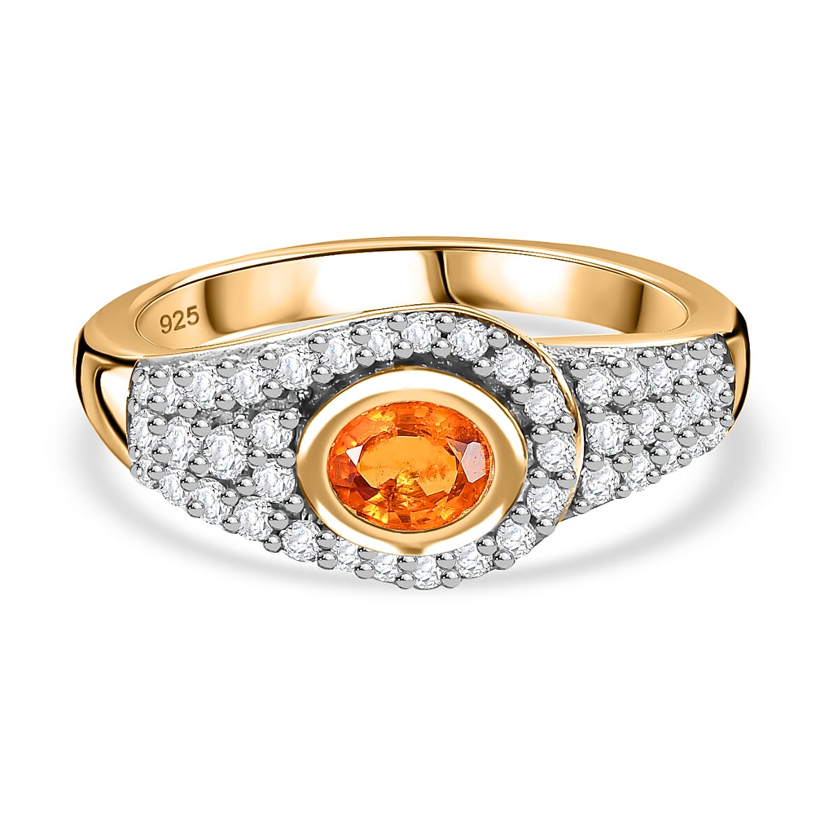 Spessartine Garnet, White Zircon Ring in 18K Yellow Gold Vermeil Plated Sterling Silver 7861204 0