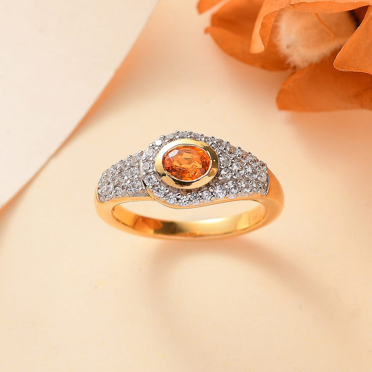 Spessartine Garnet, White Zircon Ring in 18K Yellow Gold Vermeil Plated Sterling Silver 7861204 2