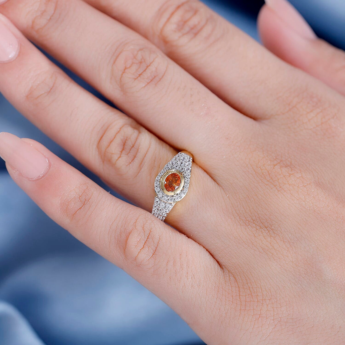 Spessartine Garnet, White Zircon Ring in 18K Yellow Gold Vermeil Plated Sterling Silver 7861204 3