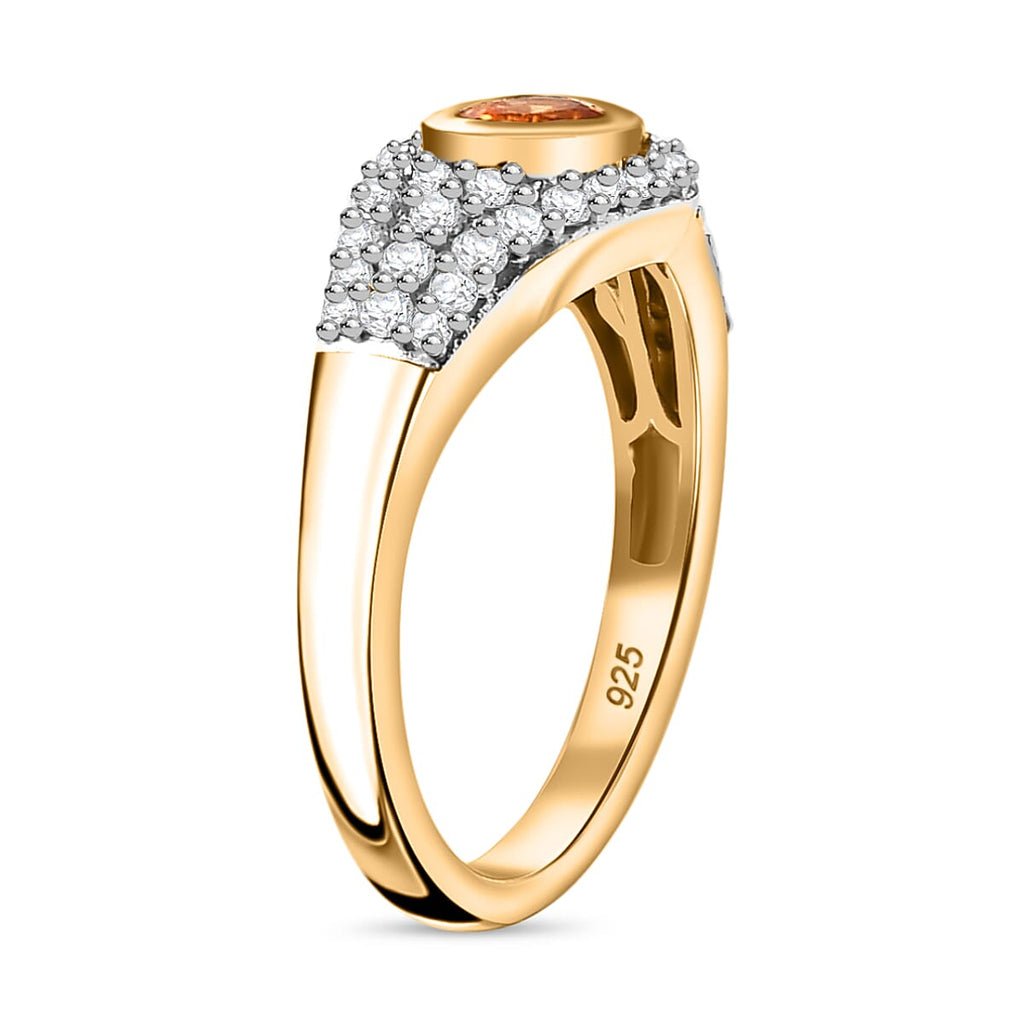 Nigerian Natural Spessartine Garnet,White Zircon Main Stone With Side Stone Ring in 18K Vermeil Yellow Gold Plated Sterling Silver 1.09