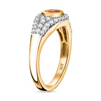 Nigerian Natural Spessartine Garnet,White Zircon Main Stone With Side Stone Ring in 18K Vermeil Yellow Gold Plated Sterling Silver 1.09