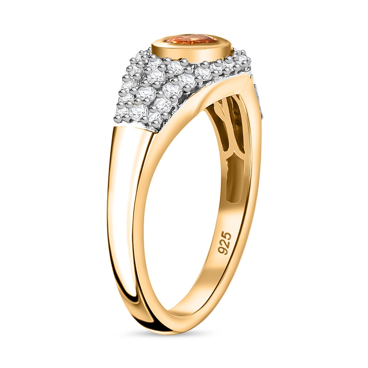 Spessartine Garnet, White Zircon Ring in 18K Yellow Gold Vermeil Plated Sterling Silver 7861204 4