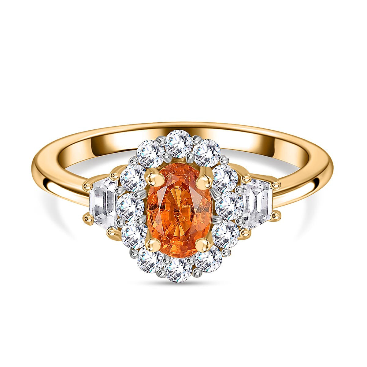 Spessartine Garnet, White Zircon Halo Ring in 18K Yellow Gold Vermeil Plated Sterling Silver 7855448 0