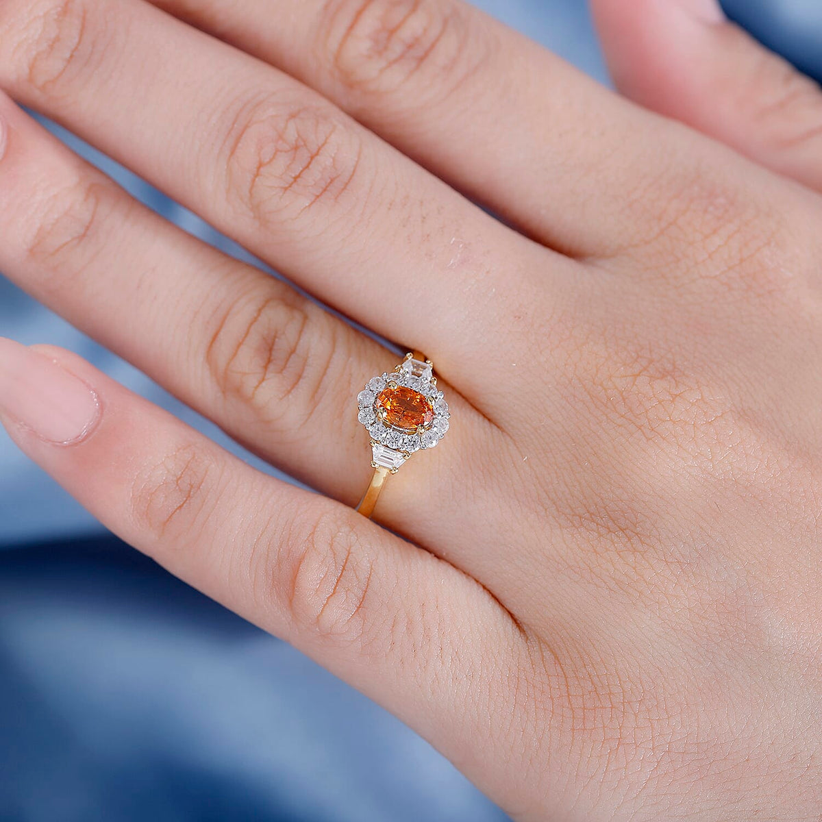 Spessartine Garnet, White Zircon Halo Ring in 18K Yellow Gold Vermeil Plated Sterling Silver 7855448 2