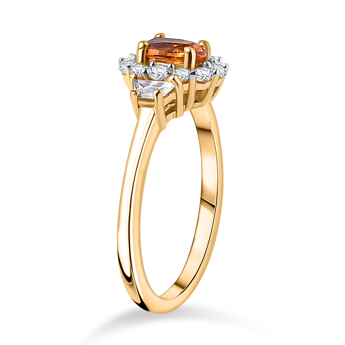 Spessartine Garnet, White Zircon Halo Ring in 18K Yellow Gold Vermeil Plated Sterling Silver 7855448 3