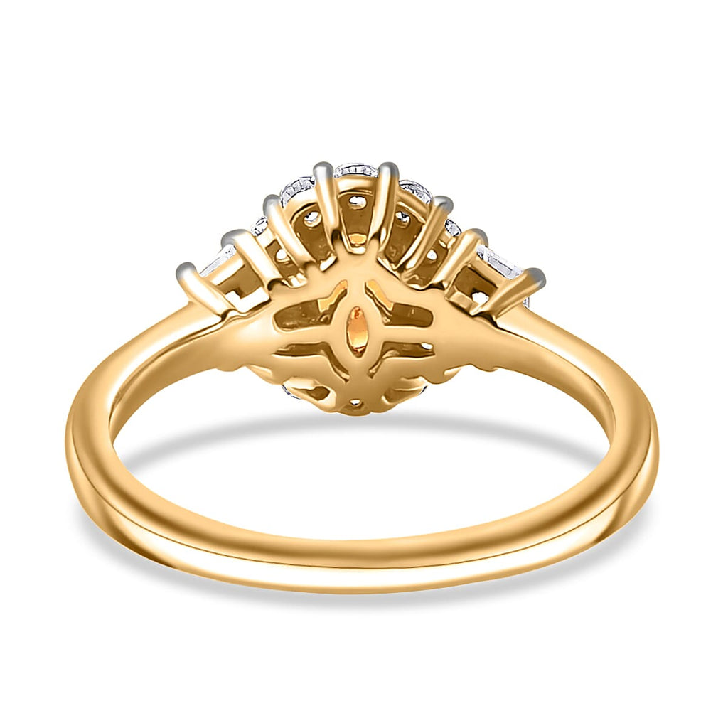 Spessartine Garnet,White Zircon Main Stone With Surrounding Stone Ring in 18K Vermeil Yellow Gold Plated Sterling Silver 1.321  Ct.