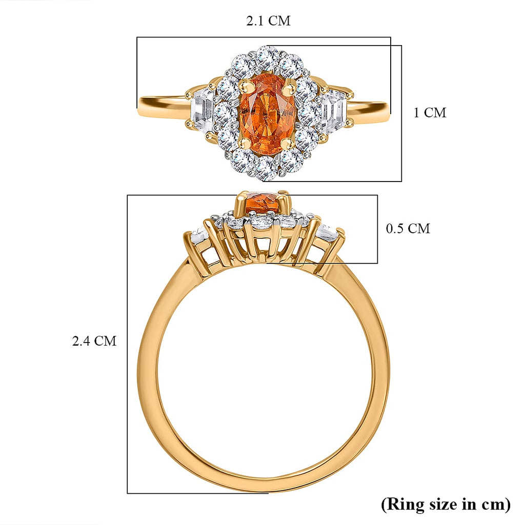 Spessartine Garnet,White Zircon Main Stone With Surrounding Stone Ring in 18K Vermeil Yellow Gold Plated Sterling Silver 1.321  Ct.
