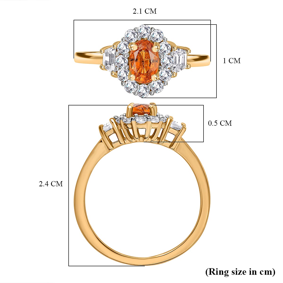 Spessartine Garnet, White Zircon Halo Ring in 18K Yellow Gold Vermeil Plated Sterling Silver 7855448 5