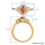 Spessartine Garnet,White Zircon Main Stone With Surrounding Stone Ring in 18K Vermeil Yellow Gold Plated Sterling Silver 1.321  Ct.