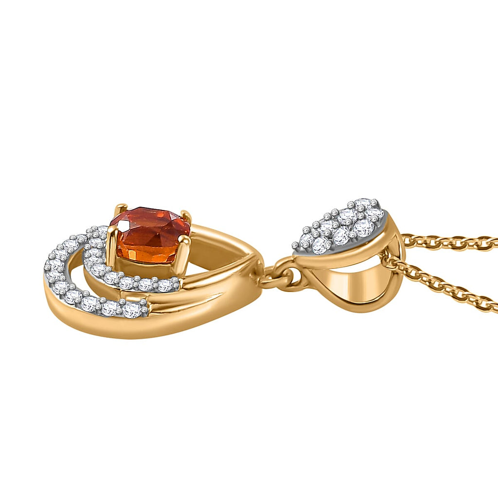 Nigerian Natural Spessartine Garnet, White Zircon Pendant With Silver Chain (Size 20) in 18K Vermeil Yellow Gold Plated Sterling Silver 1.290 Ct.