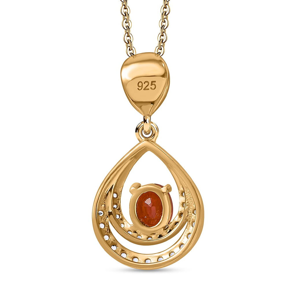 Nigerian Natural Spessartine Garnet, White Zircon Pendant With Silver Chain (Size 20) in 18K Vermeil Yellow Gold Plated Sterling Silver 1.290 Ct.