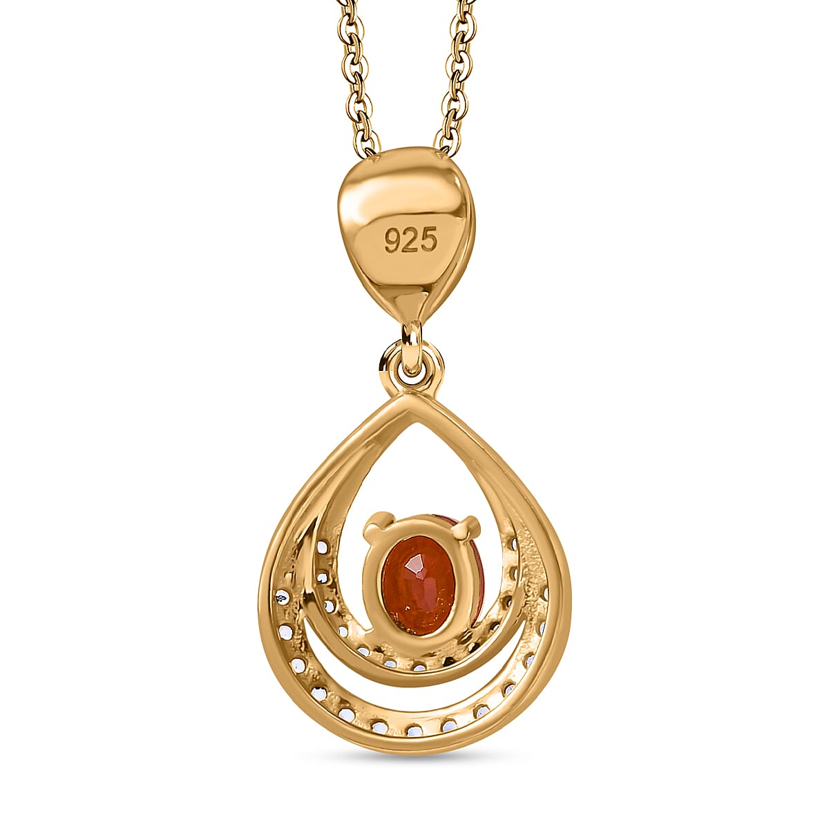 Spessartine Garnet, White Zircon Pendant with Chain (Size 20) in 18K Yellow Gold Plated Vermeil Sterling Silver 4299104 5