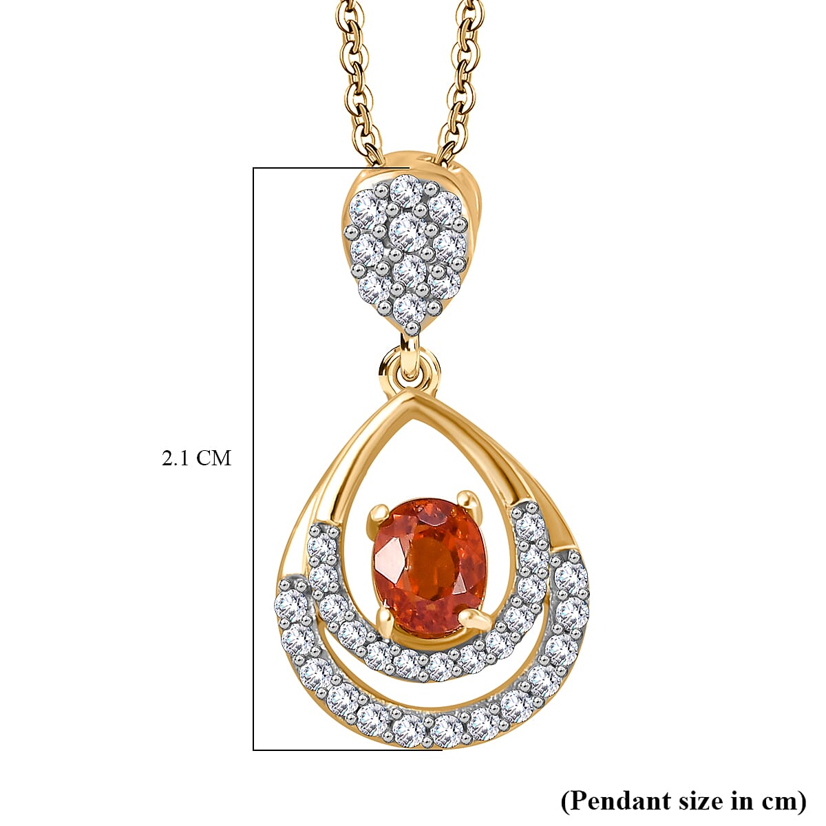 Spessartine Garnet, White Zircon Pendant with Chain (Size 20) in 18K Yellow Gold Plated Vermeil Sterling Silver 4299104 7