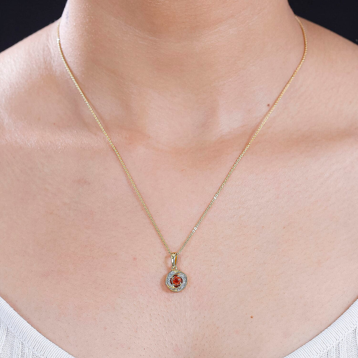 Nigerian Natural Spessartine Garnet, White Zircon Swirl Pendant with Chain (Size 20) in 18K Yellow Gold Vermeil Plated Sterling Silver 4299470 2