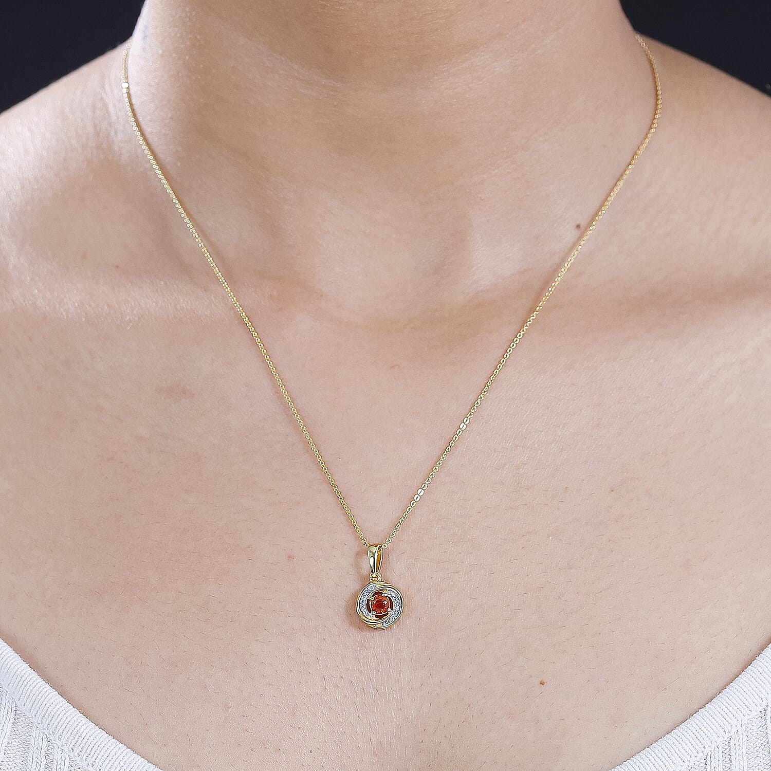 Nigerian Natural Spessartine Garnet, White Zircon Swirl Pendant with Chain (Size 20) in 18K Yellow Gold Vermeil Plated Sterling Silver 4299470 2