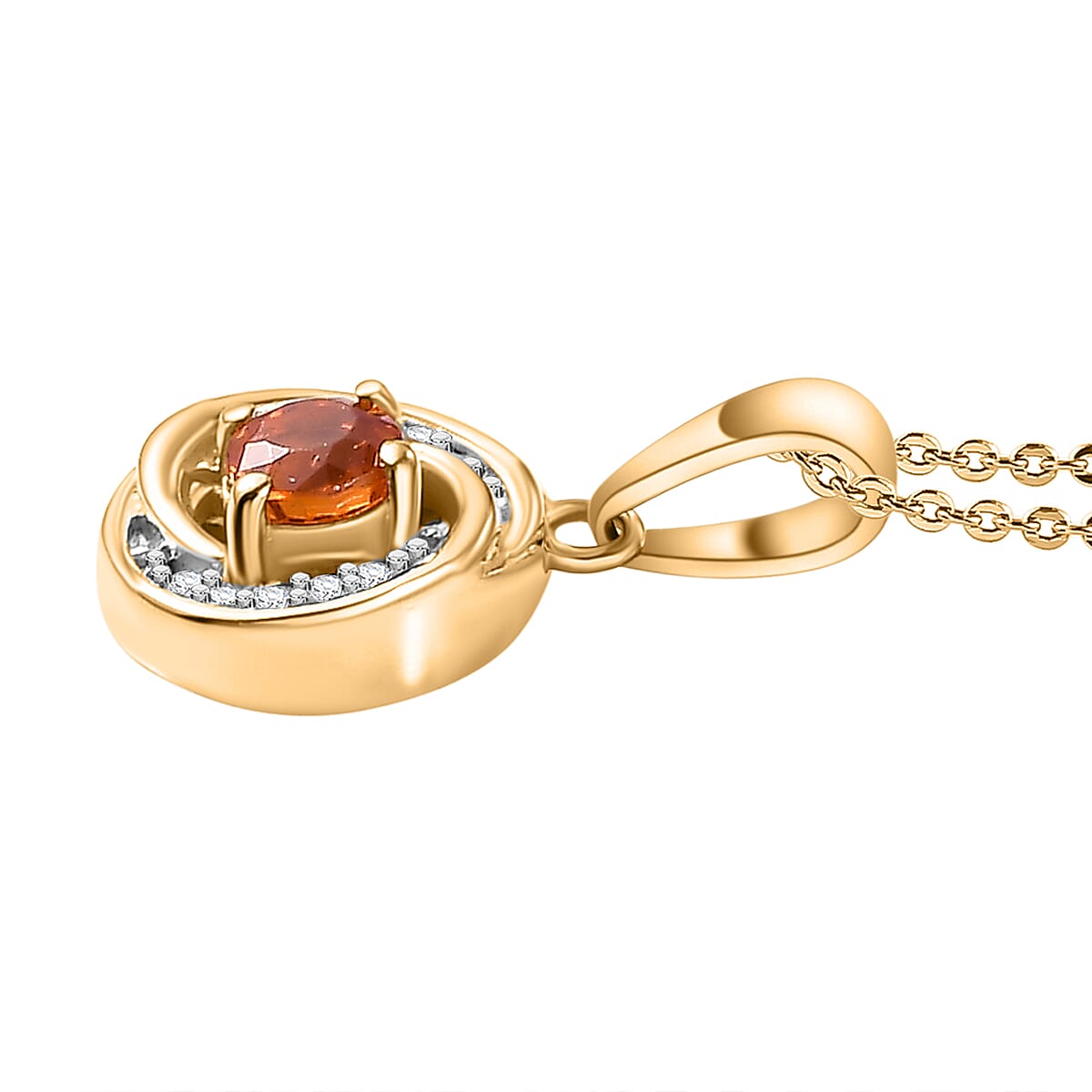 Nigerian Natural Spessartine Garnet, White Zircon Swirl Pendant with Chain (Size 20) in 18K Yellow Gold Vermeil Plated Sterling Silver 4299470 4