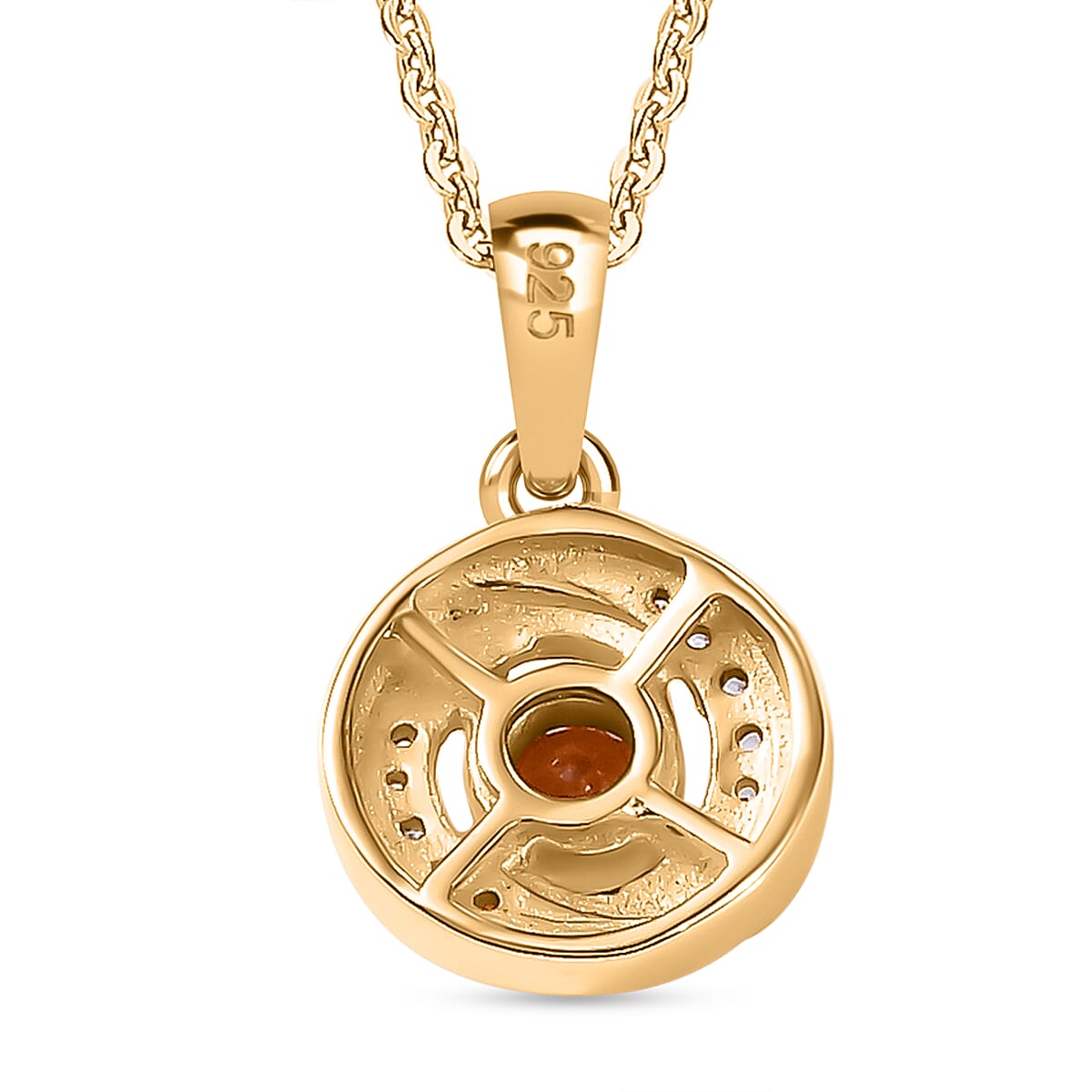 Nigerian Natural Spessartine Garnet, White Zircon Swirl Pendant with Chain (Size 20) in 18K Yellow Gold Vermeil Plated Sterling Silver 4299470 5