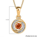 Nigerian Natural Spessartine Garnet, White Zircon Pendant With Silver Chain (Size 20) in 18K Vermeil Yellow Gold Plated Sterling Silver 0.62 Ct.