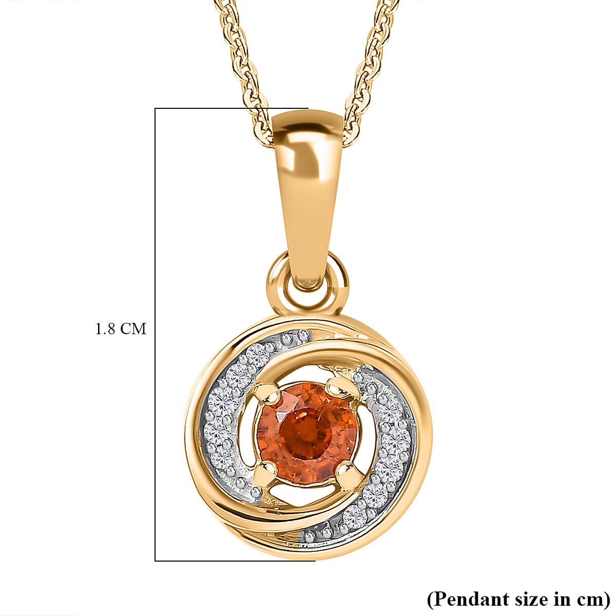 Nigerian Natural Spessartine Garnet, White Zircon Swirl Pendant with Chain (Size 20) in 18K Yellow Gold Vermeil Plated Sterling Silver 4299470 7