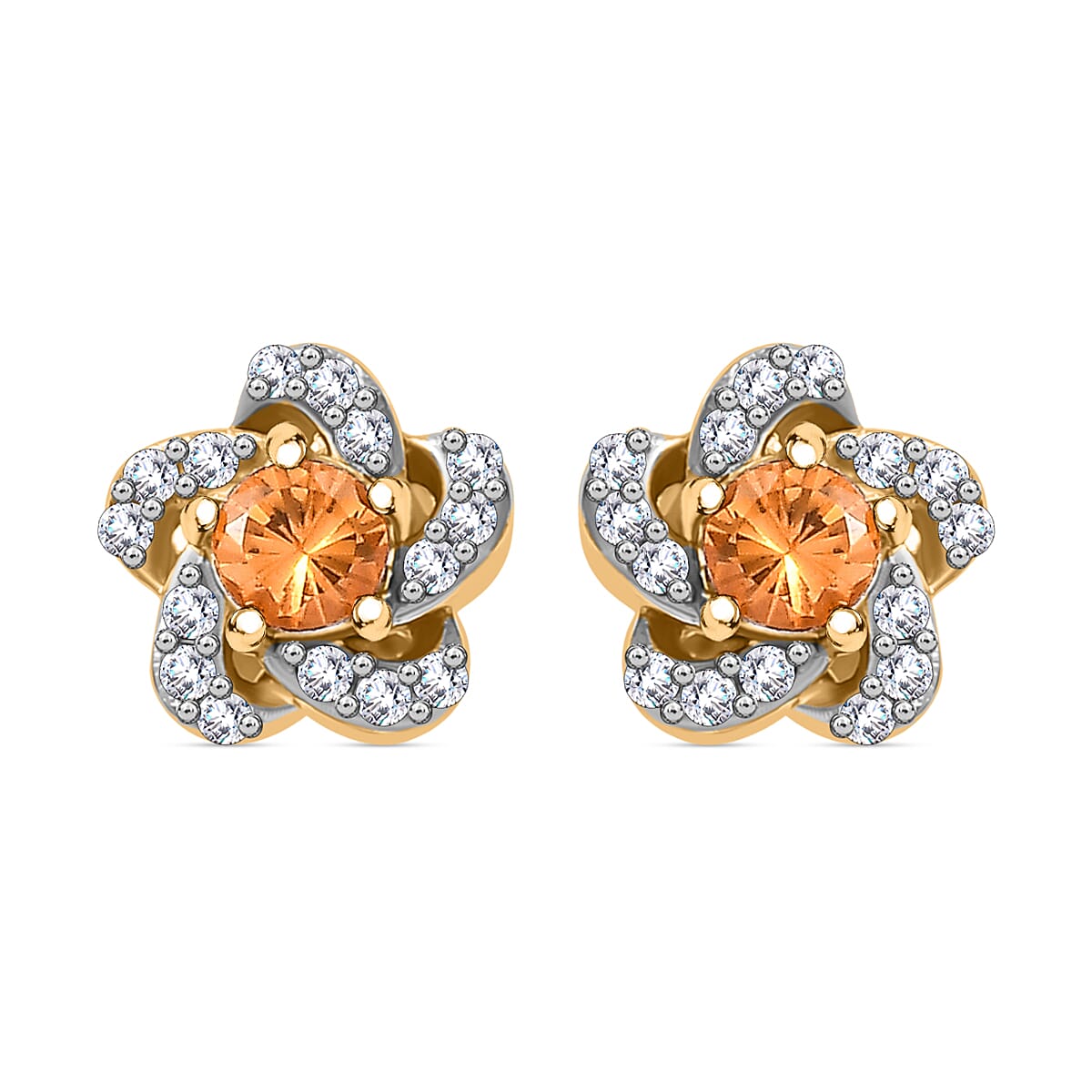 Spessartine Garnet, White Zircon Swirl Stud Earrings in 18K Vermeil Yellow Gold Plated Sterling Silver 7857024 0