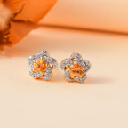 Spessartine Garnet, White Zircon Solitaire Stud With Push Back Earring in 18K Vermeil Yellow Gold Plate Sterling Silver