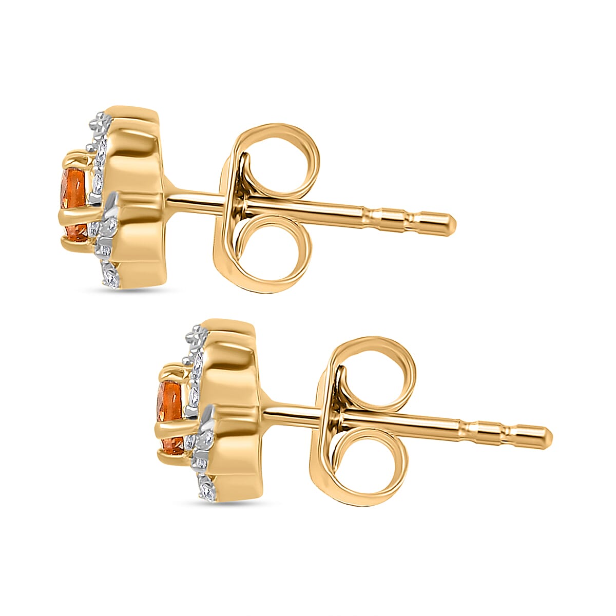 Spessartine Garnet, White Zircon Swirl Stud Earrings in 18K Vermeil Yellow Gold Plated Sterling Silver 7857024 3