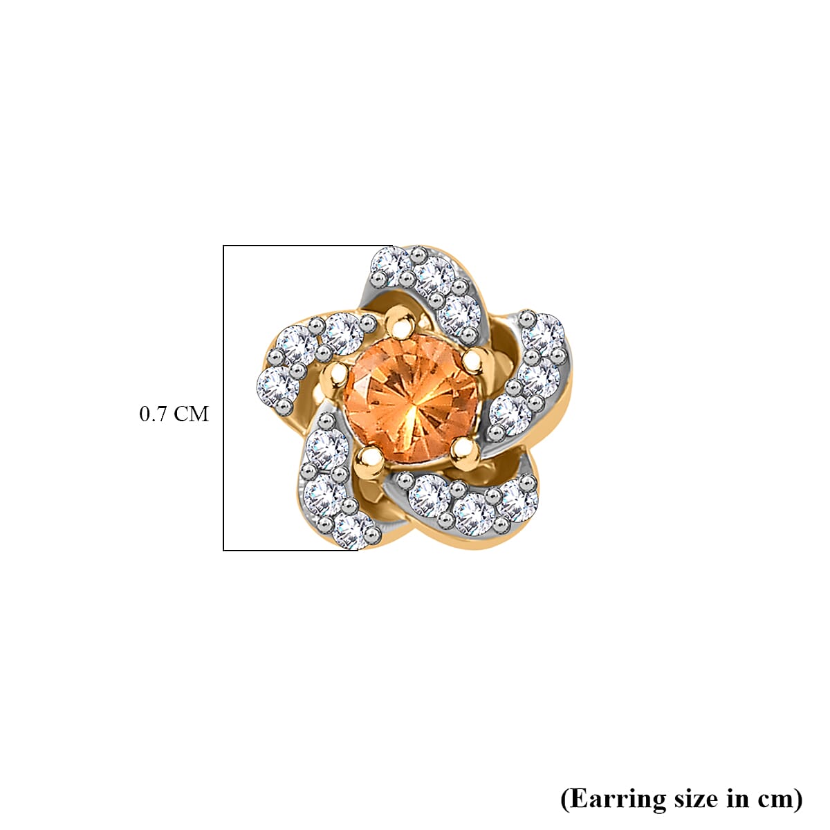 Spessartine Garnet, White Zircon Swirl Stud Earrings in 18K Vermeil Yellow Gold Plated Sterling Silver 7857024 5