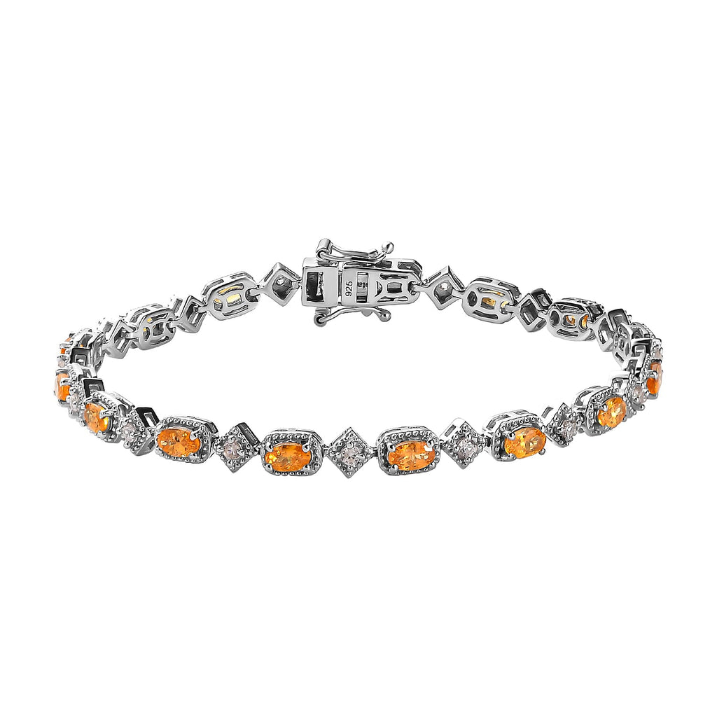 Spessartine Garnet and Natural Zircon Tennis Bracelet (Size - 7) in Platinum Overlay Sterling Silver 5.26 Ct, Silver Wt. 10.90 Gms