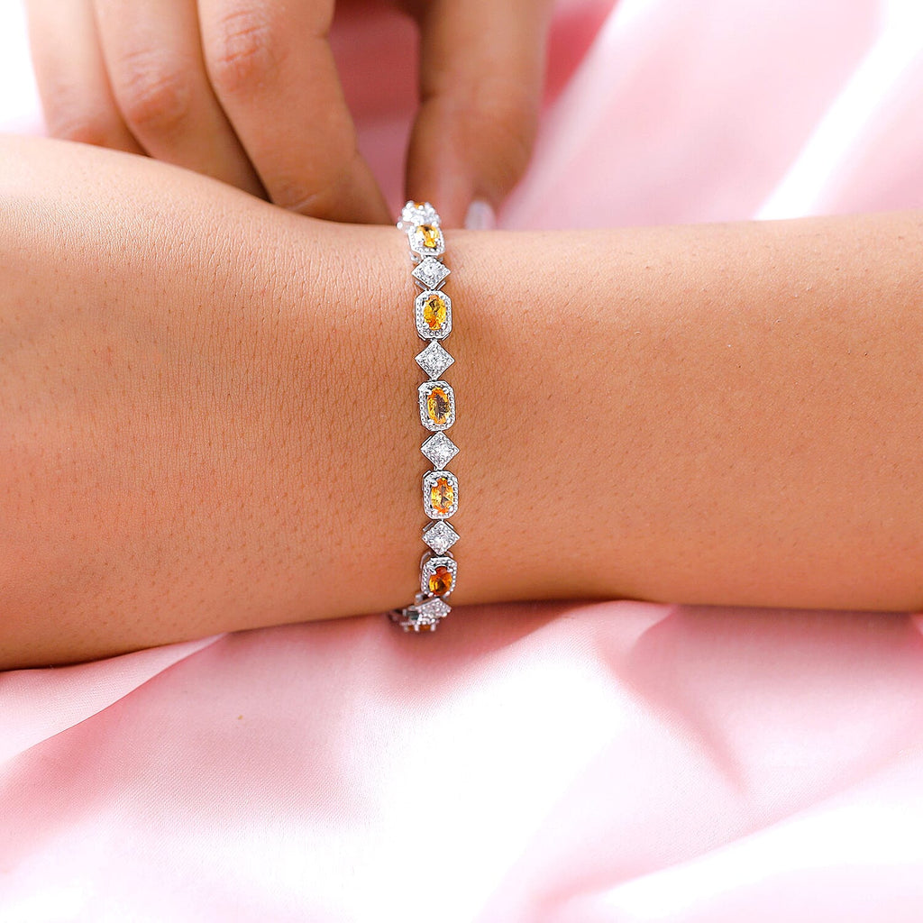 Spessartine Garnet and Natural Zircon Tennis Bracelet (Size - 7) in Platinum Overlay Sterling Silver 5.26 Ct, Silver Wt. 10.90 Gms