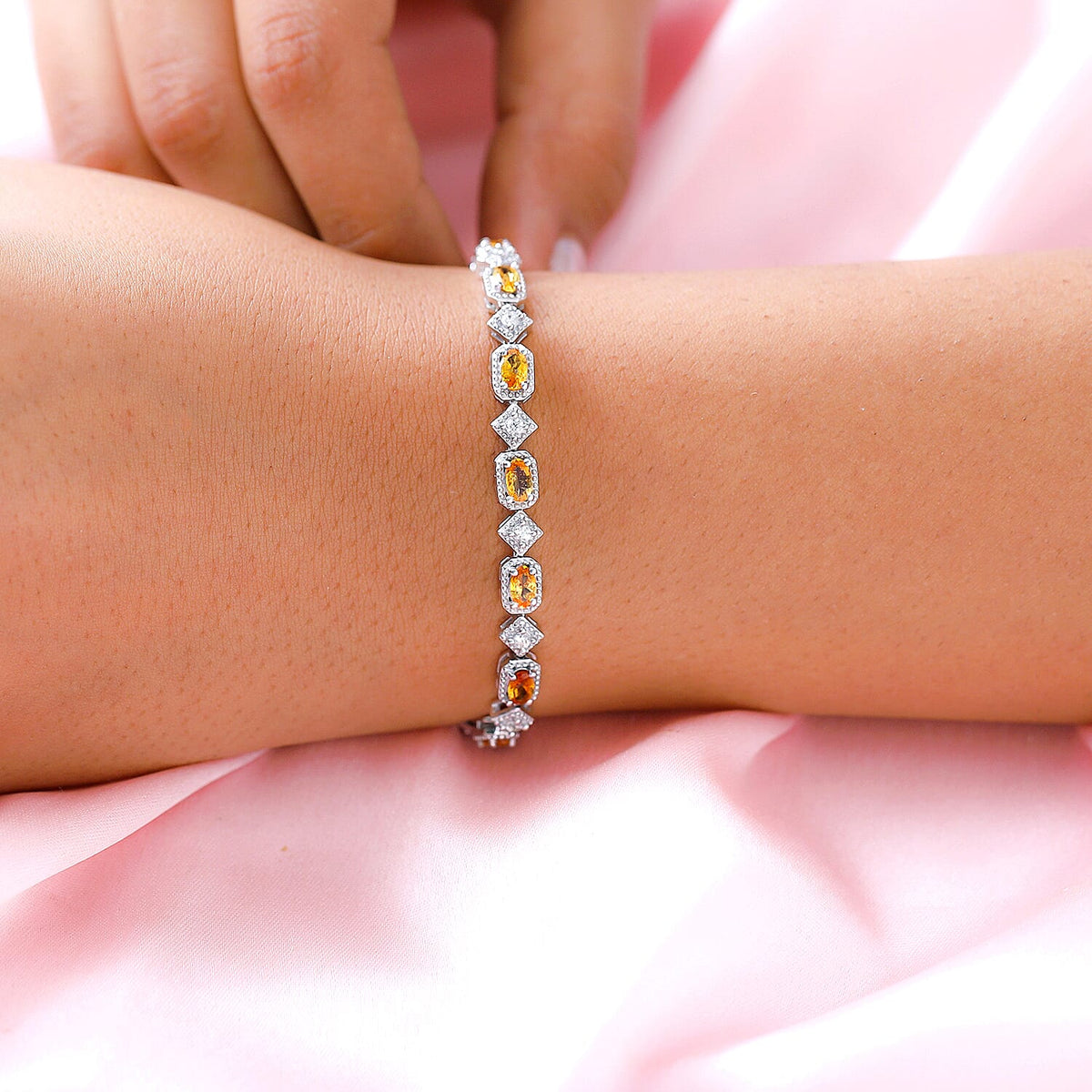 Spessartine Garnet and Natural Zircon Tennis Bracelet (Size - 7) in Platinum Overlay Sterling Silver 5.26 Ct, Silver Wt. 10.90 Gms 7226435 3