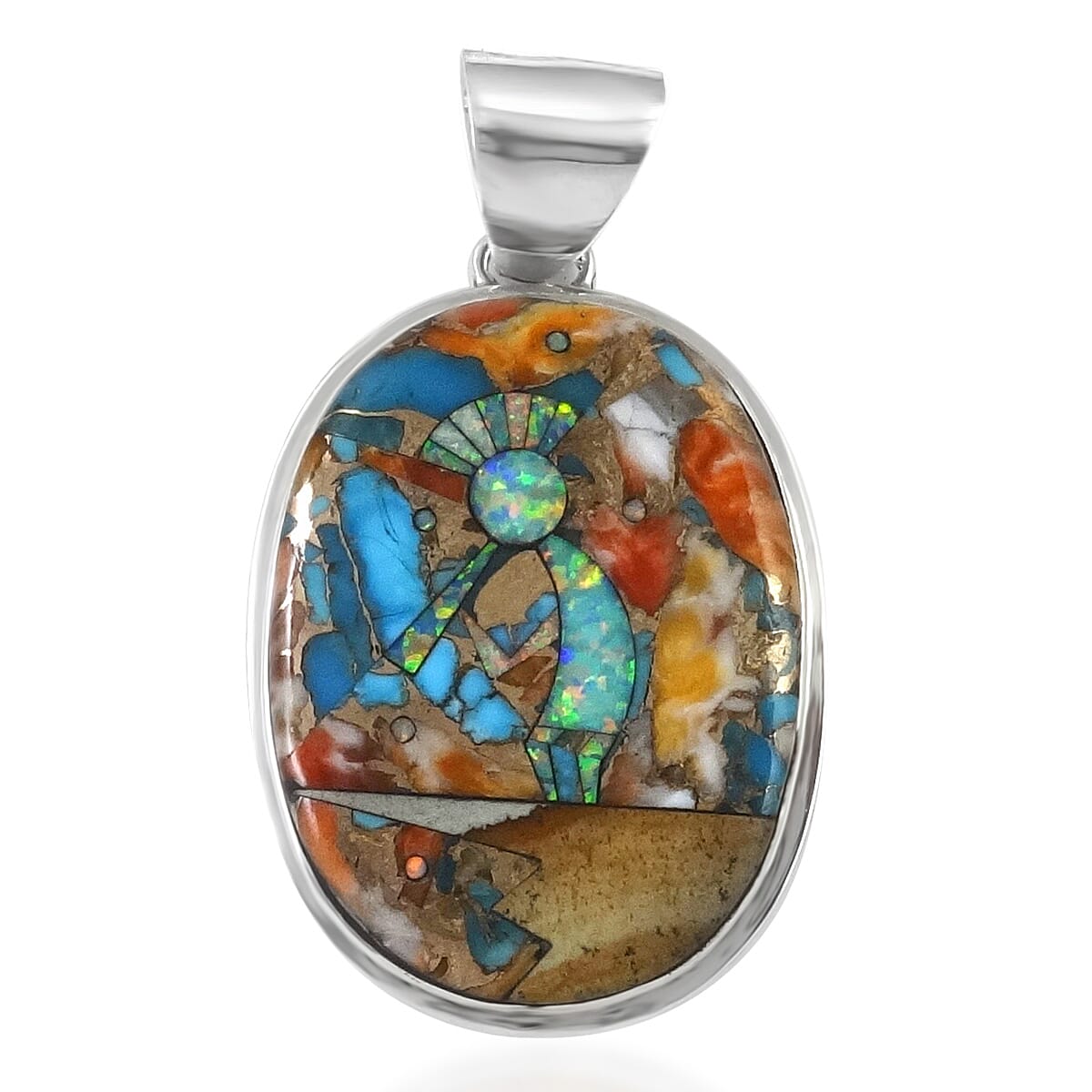 Santa Fe Collection 12.5 Ct. Spiny Turquoise Kokopelli Pendant in Sterling Silver 8214655 0
