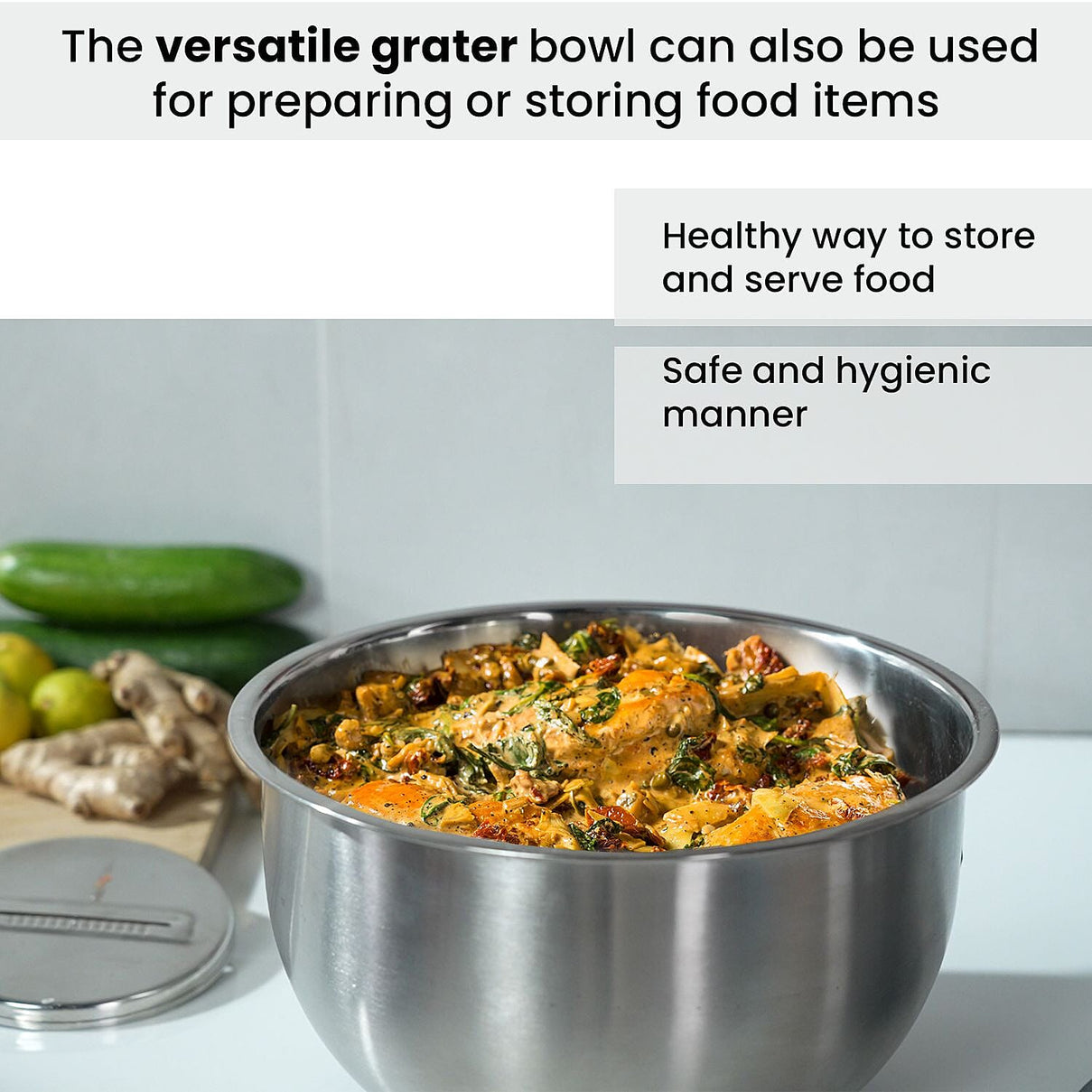 Splash Bowl with Antiskid Base with 3 Graters (Size 20x16 cm) - Silver 7306698 4