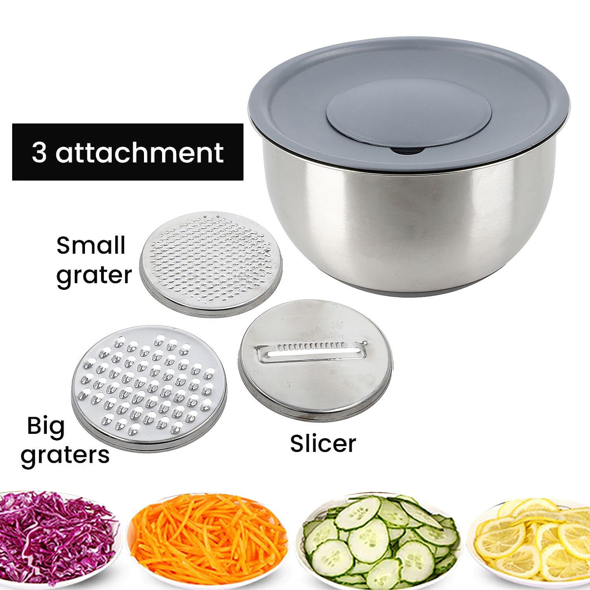 Splash Bowl with Antiskid Base with 3 Graters (Size 20x16 cm) - Silver 7306698 6