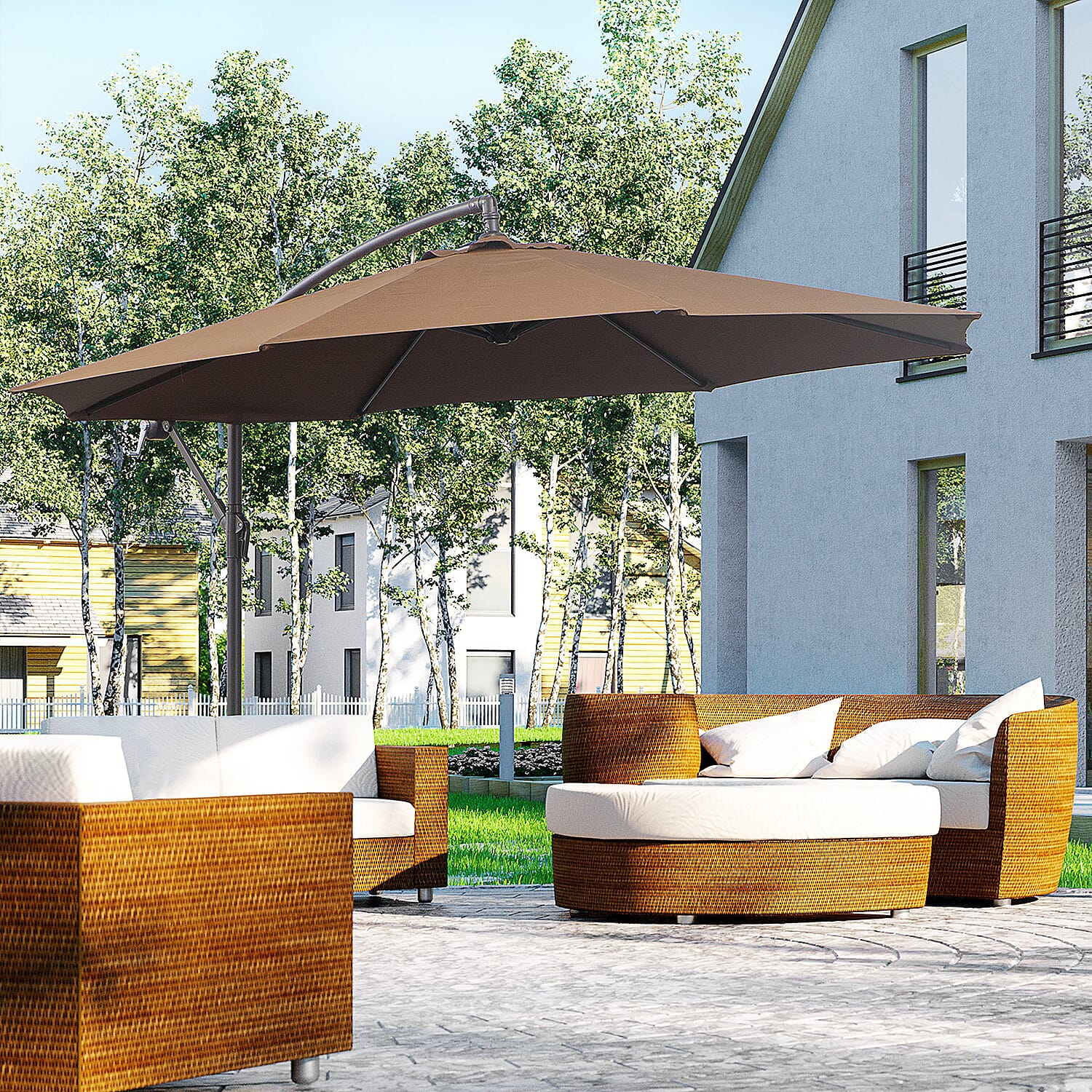 Outdoors Parasol Open and Close with Crank  (Size 330x292x262 cm) - Brown 7842451 1