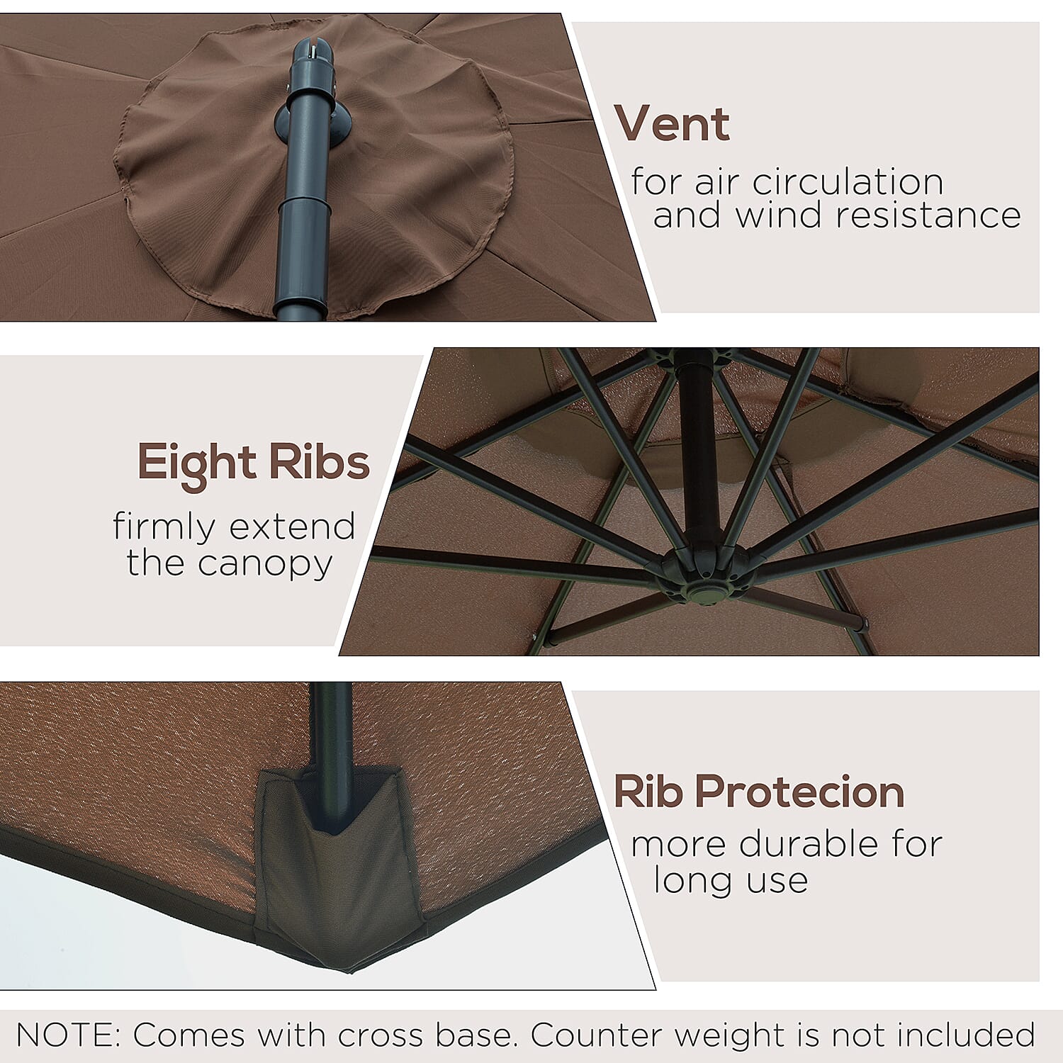 Outdoors Parasol Open and Close with Crank  (Size 330x292x262 cm) - Brown 7842451 2